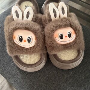 Brown Bunny Plush Slide Slippers for Women
